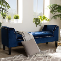 Baxton Studio TSF7739-Dark Royal Blue/Black-Bench Perret Modern and Contemporary Royal Blue Velvet Fabric Upholstered Espresso Finished Wood Bench